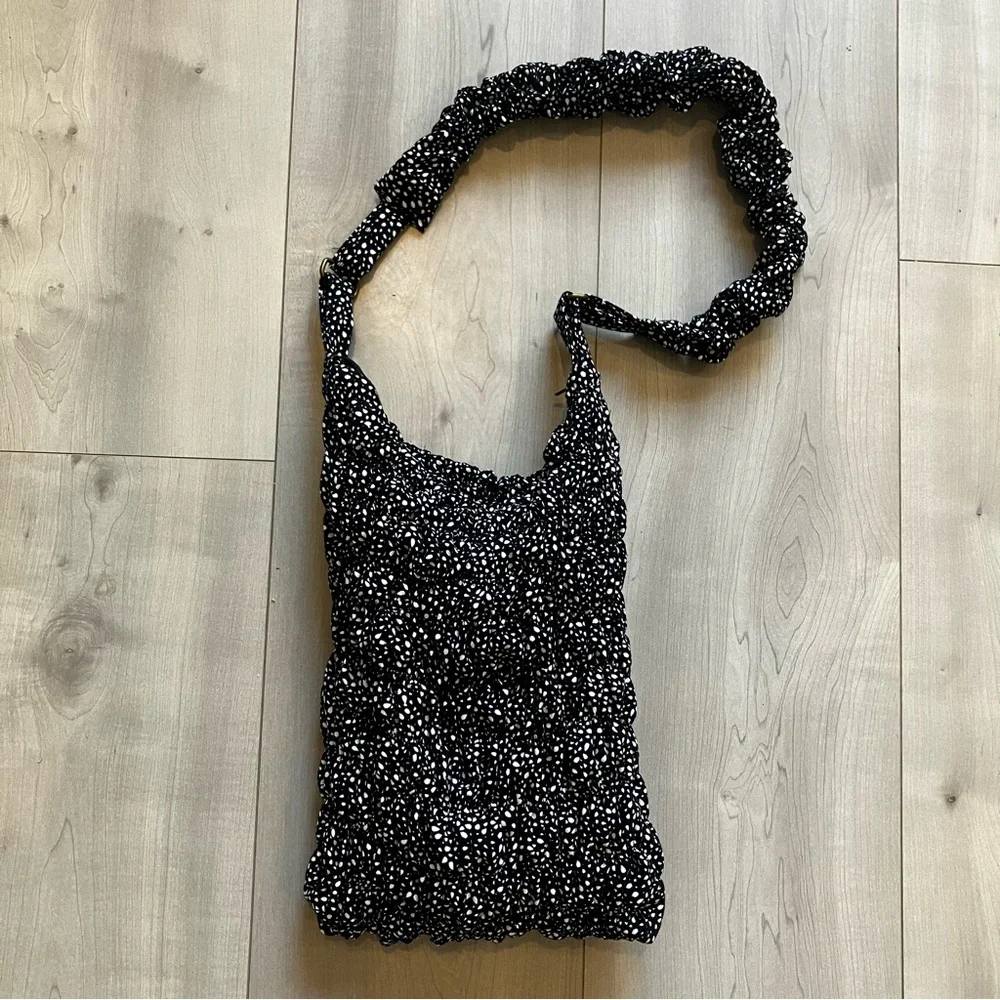 Upcycled handmade quilted fluffy Black and White Crossbody Bag - Picture 8 of 14